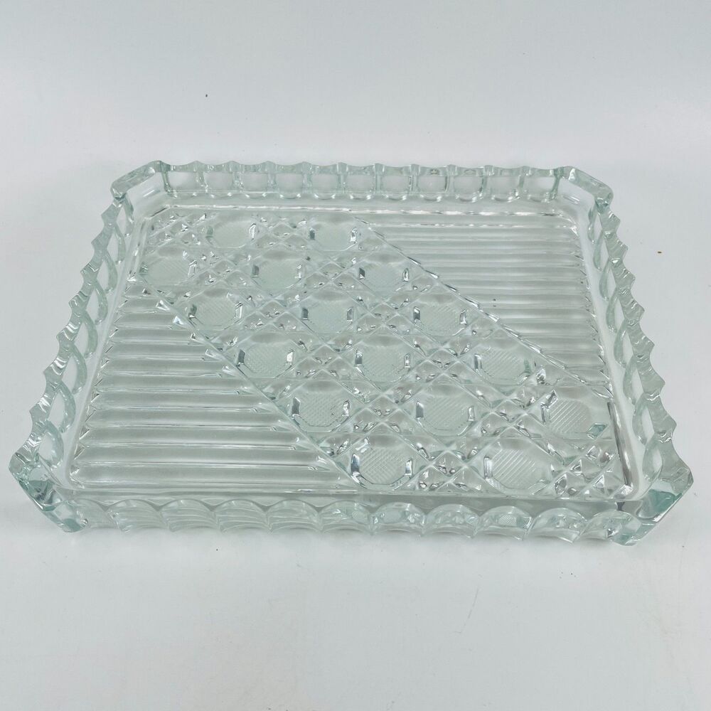 VTG Clear Crystal Diamond Fluted Relish Tray Rectangle 9.5in Serve Dish Ukraine